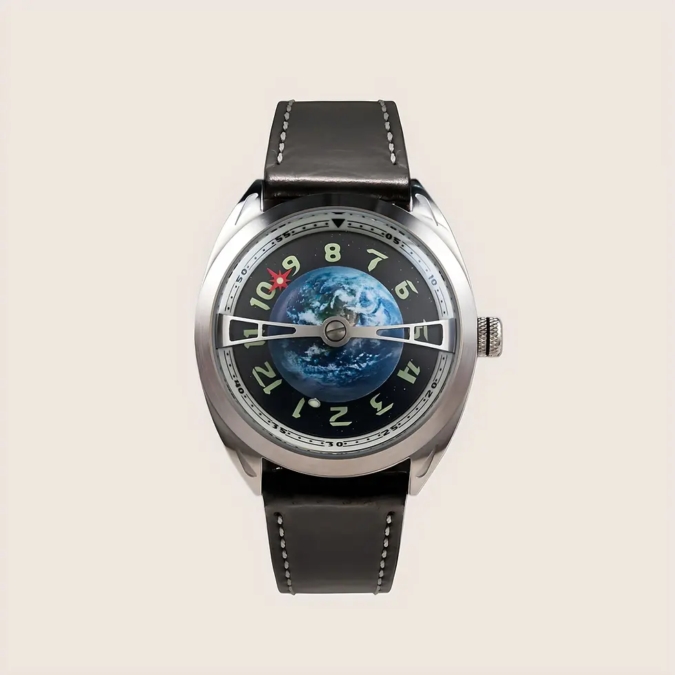 KAAL Multiverse montre sur disque rotatif inspirée du système solaire. au centre du cadran brille un astre