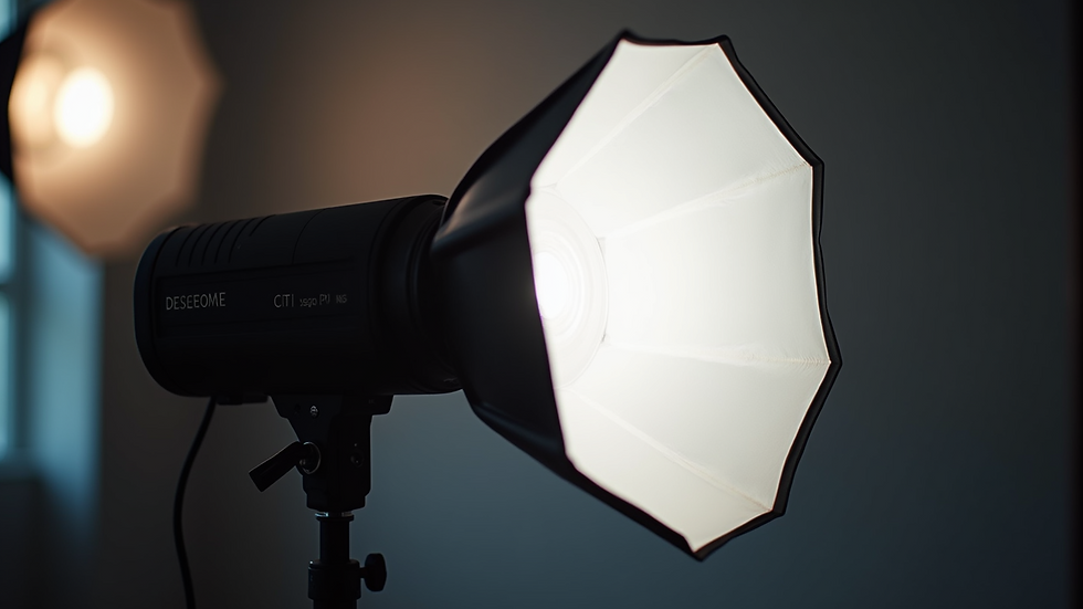 Close-up view of a softbox light modifier attached to a studio light