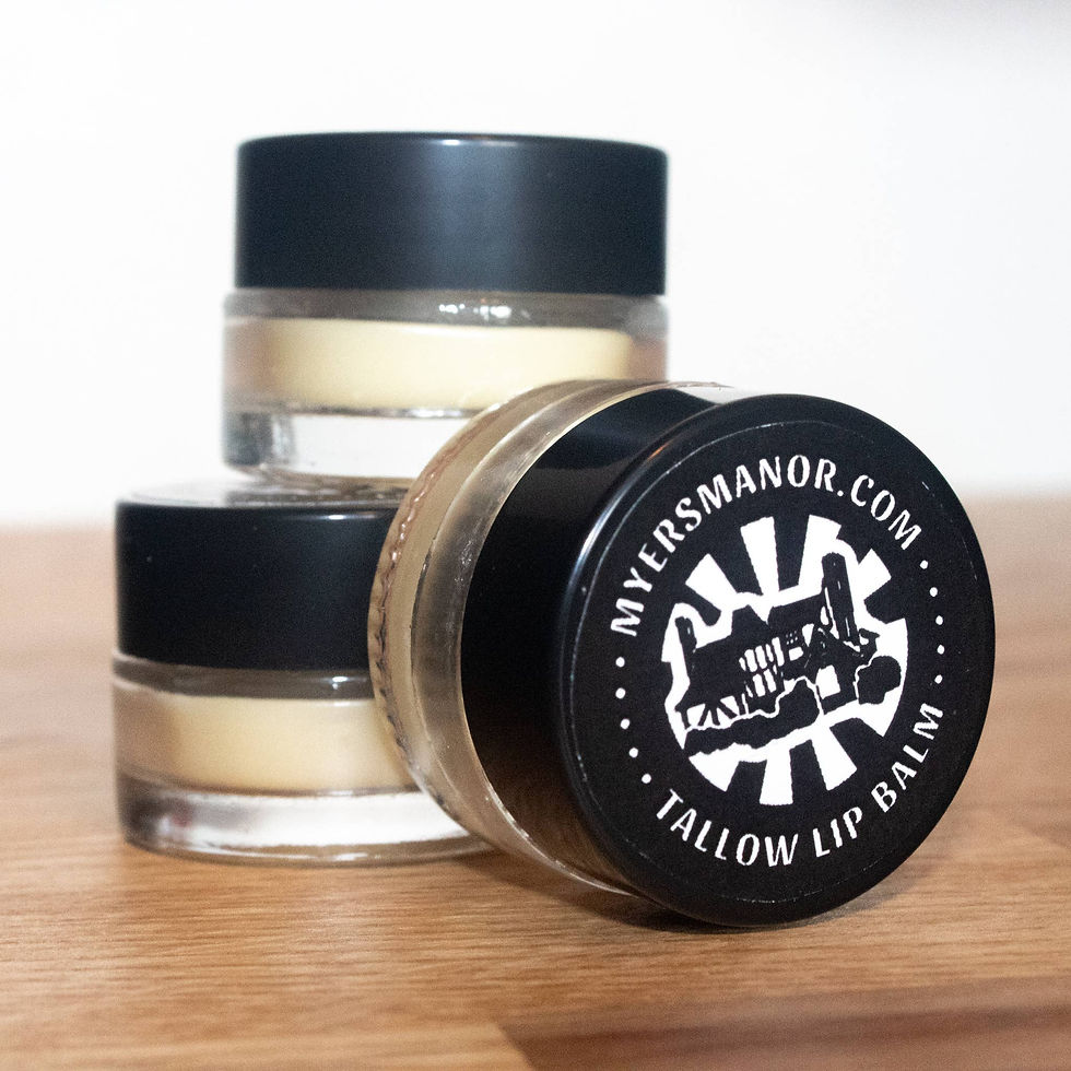 Grass-fed tallow and honey lip balm in a 5 mL glass jar