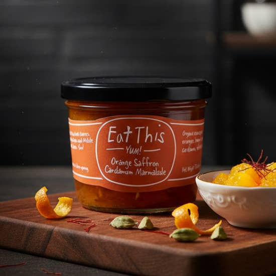 Eat This Yum orange saffron cardamom marmalade 7 oz jar