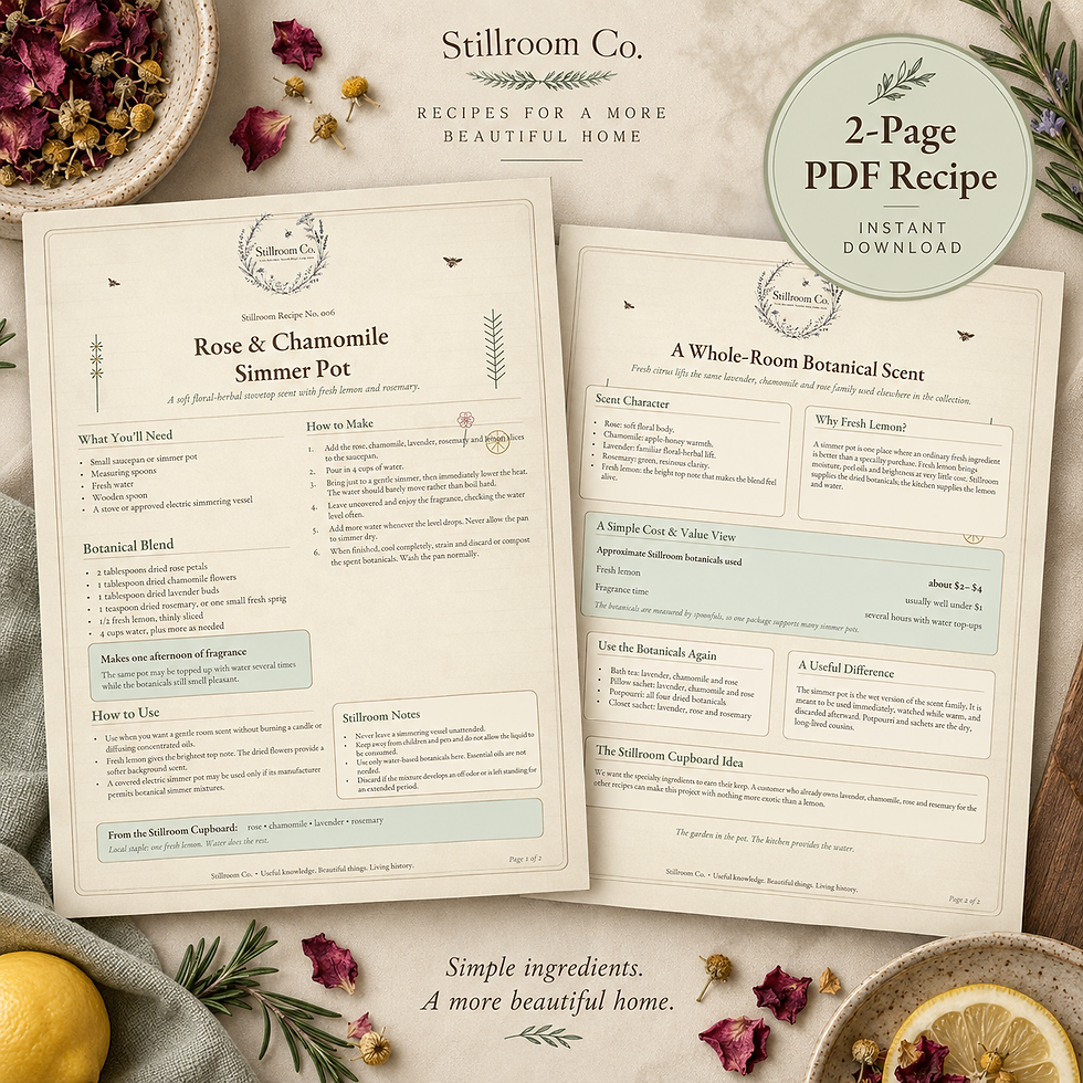 Rose and chamomile simmer pot digital recipe PDF cover