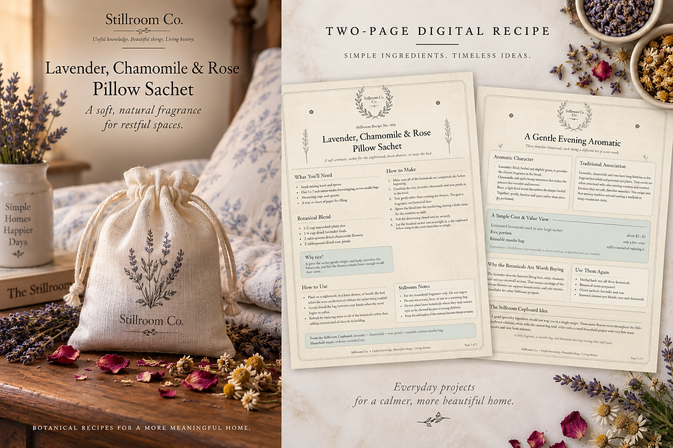 Lavender chamomile and rose pillow sachet digital recipe PDF cover