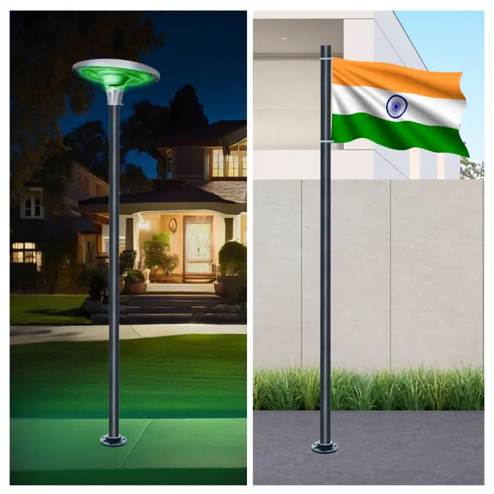 Black Aluminium Poles with Base for Solar Garden Outdoor UFO Lights