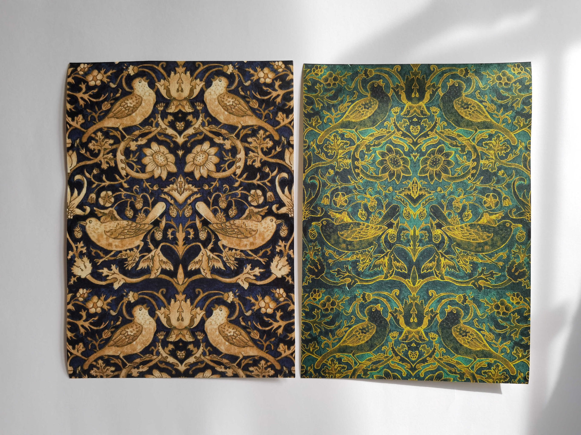 wallpaper sample designs. bristol illustrator. william morris. strawberry thief. birds