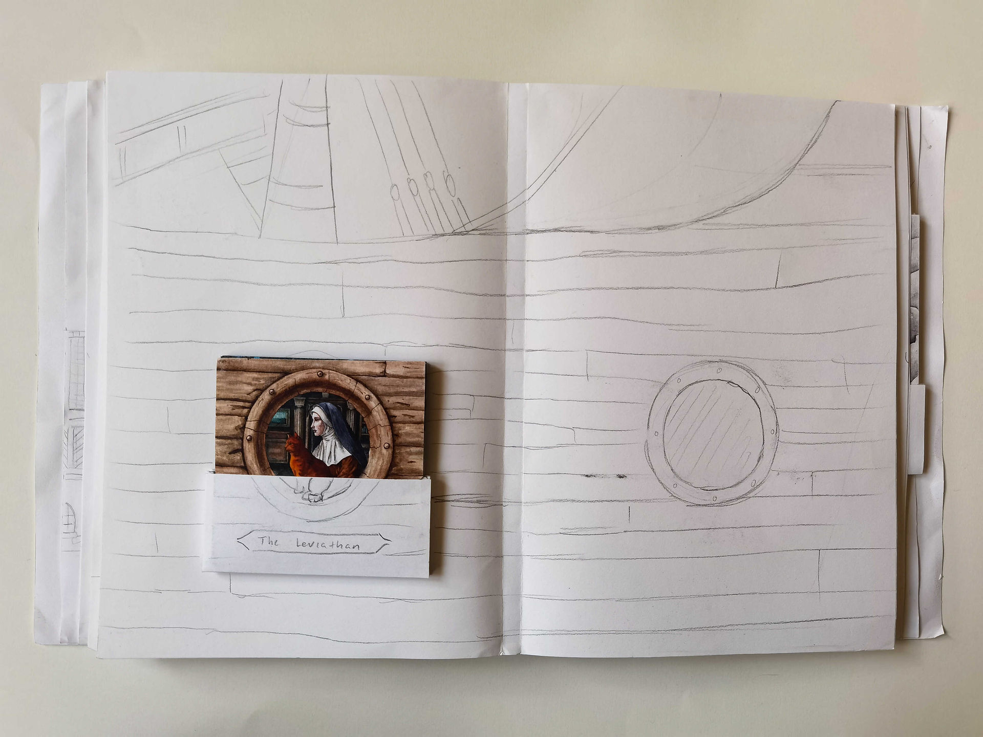 rough dummy book with pockets. bristol illustrator. watercolour painting. narrative art. self publishing