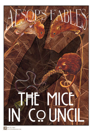 poster illustration for Aesop's fable The Mice in Council