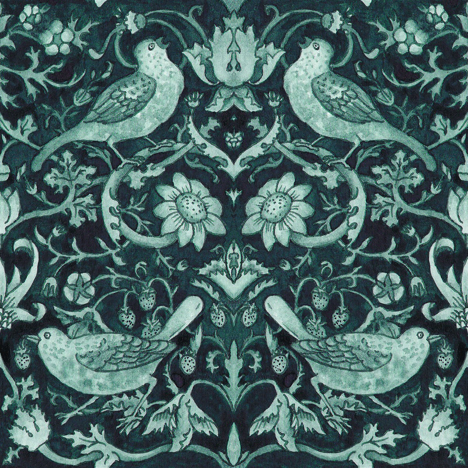 Watercolour painting.  Pattern design. William morris. the strawberry thief. bristol illustrator. birds. nature. art by ripley. ripley gosling