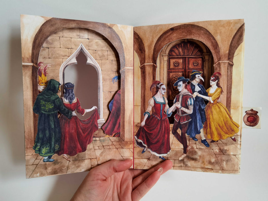 Book making. Novelty pop up book. Medieval History. Ocean. Deep Blue. Watercolour painting. Bristol Illustrator. Zine. Artist's Book. Storytelling. Picturebook. children's illustration. venice. masked ball