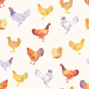 seamless repeat surface pattern design of cute chickens. pencil drawing illustration. end papers. textile design. animal art. farm. 