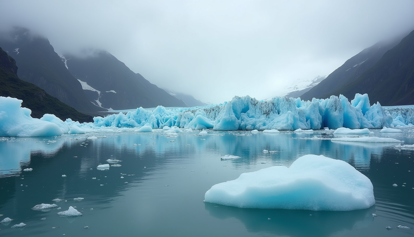 High angle view of Glacier Bay National Park showcasing dramatic ice formations