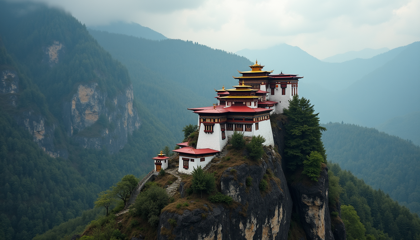 High angle view of the Tiger's Nest Monastery in Bhutan