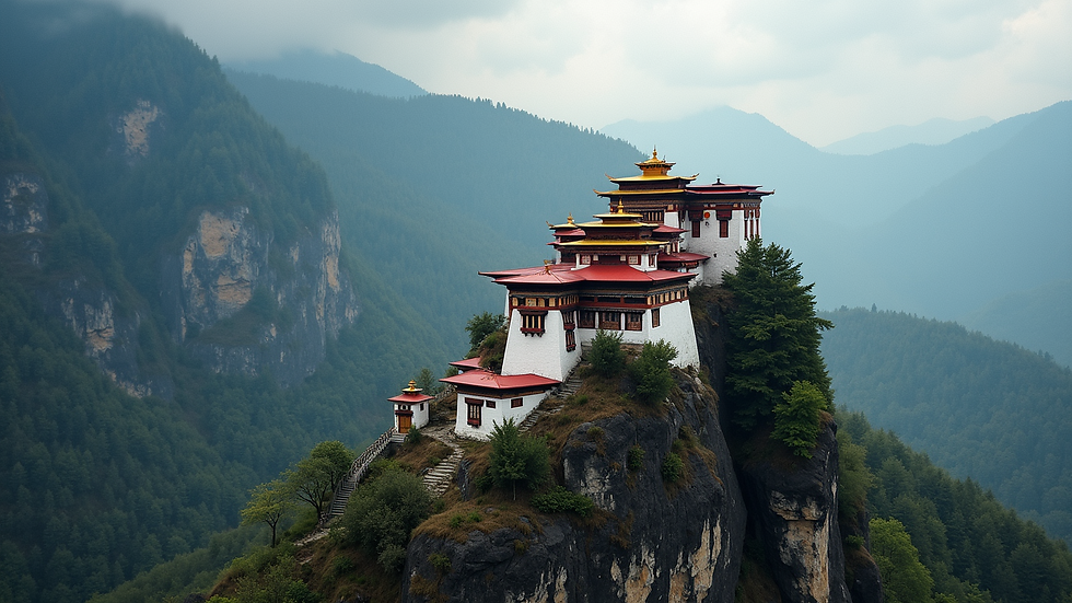 High angle view of the Tiger's Nest Monastery in Bhutan