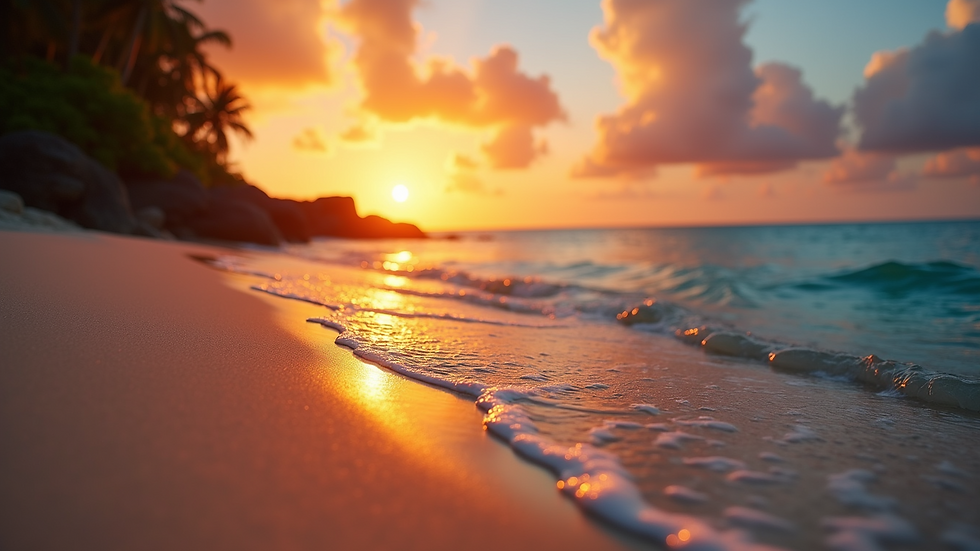 Close-up view of a stunning sunset on a tropical beach