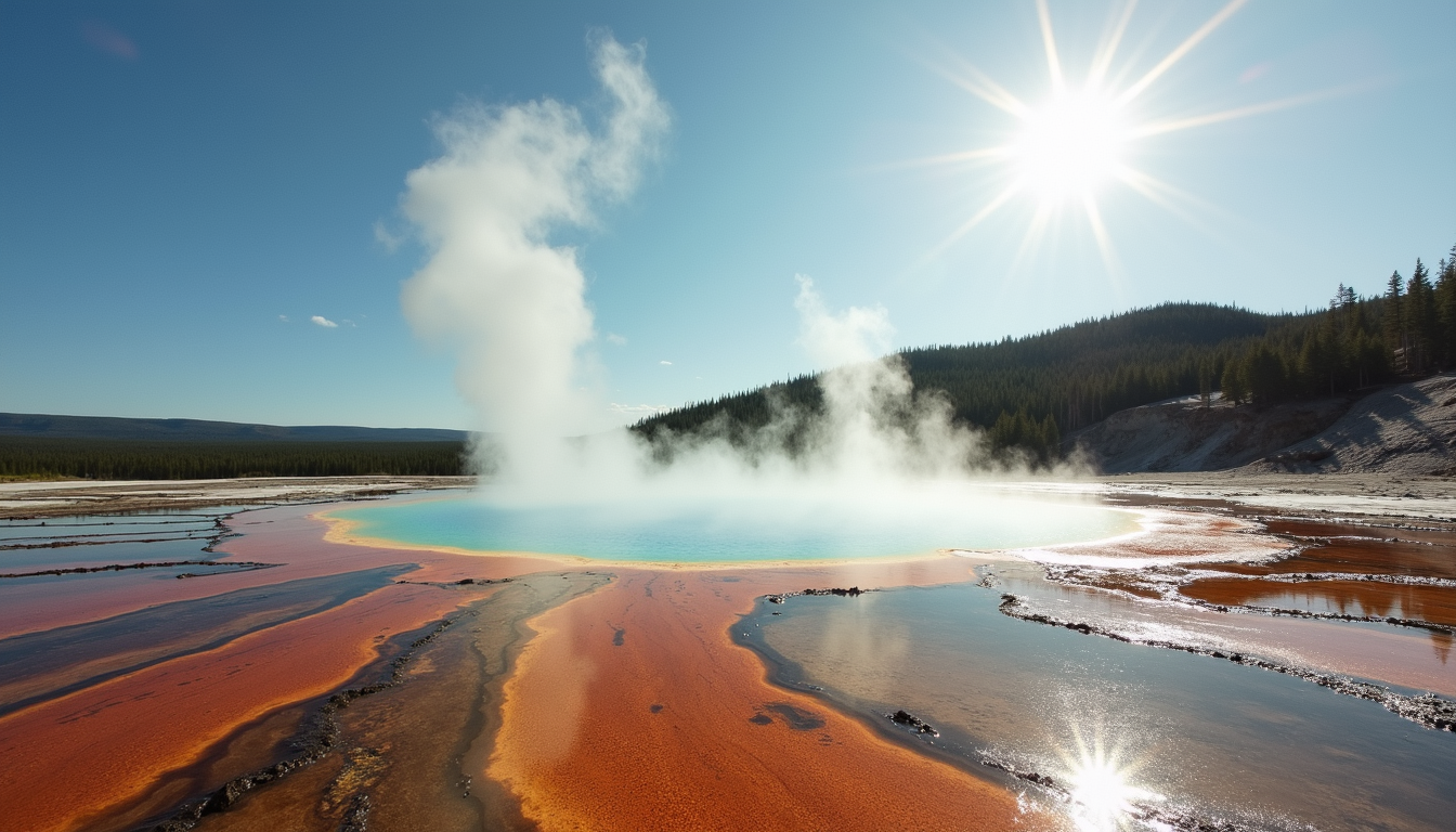 Wide angle view of Yellowstone's Grand Prismatic Spring