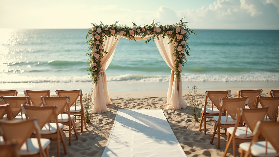 High angle view of a stunning beach wedding set-up