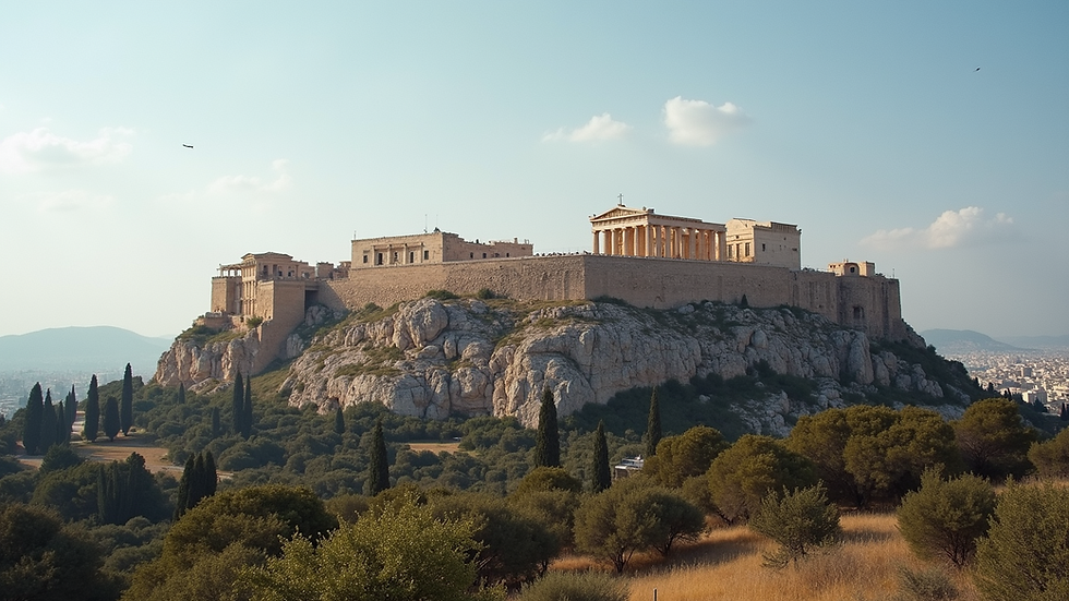 Wide angle view of the historic Acropolis in Greece