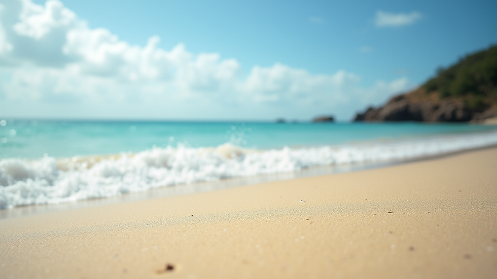 Eye-level view of a serene Queensland beach with soft sands and gentle waves