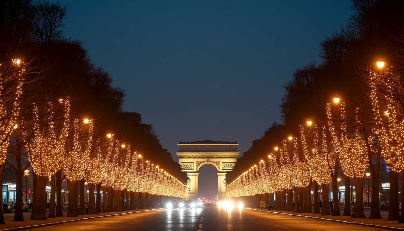 High angle view of the Champs-Élysées during Christmas