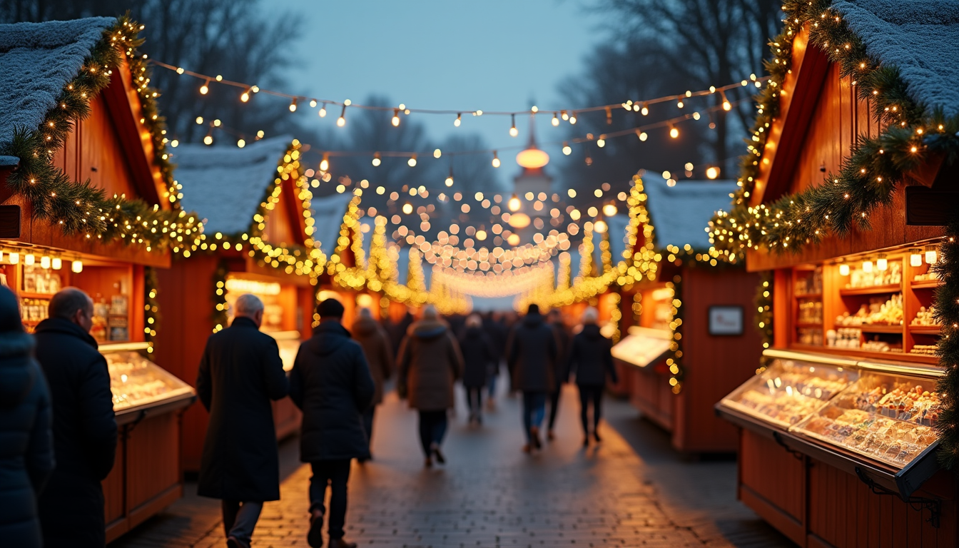 Wide angle view of Nuremberg Christkindlesmarkt