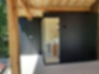 Sauna geplaatst in vakantie woning in Dochamps, Buitenzijde in zwarte Trespa.