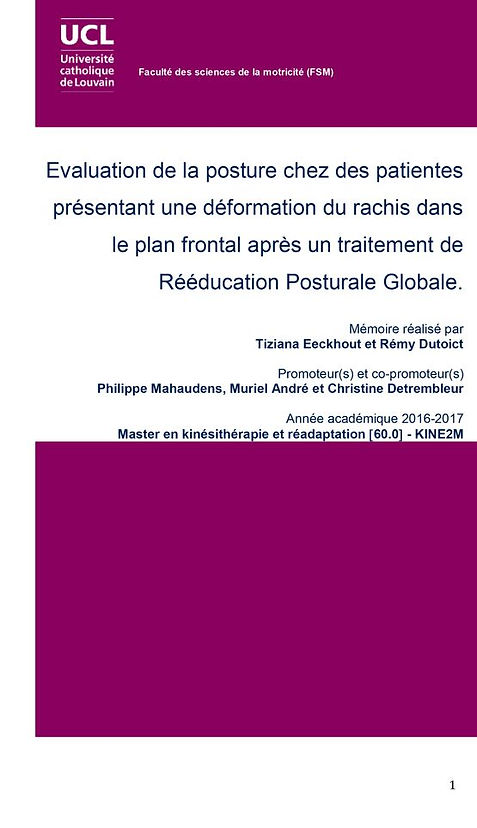 Evaluation de la posture chez des patientes présentant une déformation du rachis dans le plan frontal après un traitement de Rééducation Posturale Globale