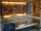 Sauna in poolhouse met Zoutsteenwand, Harvia Virta Saunakachel en 6 infrarood stralers