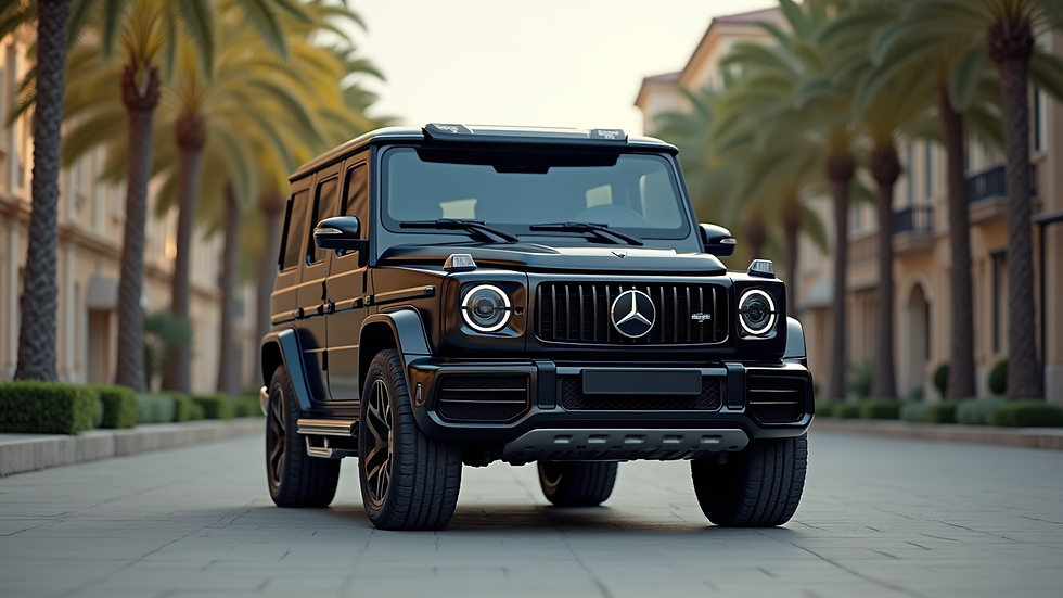 Eye-level view of a luxury armored vehicle parked outdoors