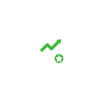 Icon of a rising graph with a certification badge, symbolizing investor readiness, business growth, and funding preparation.