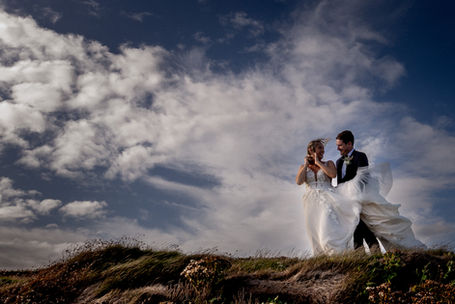 windy day in Dunmore East for this couple wedding shoot