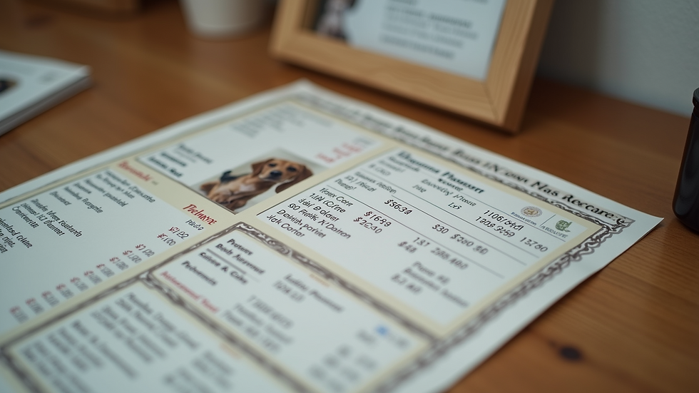 High angle view of a price list and dog care brochure at a boarding facility reception