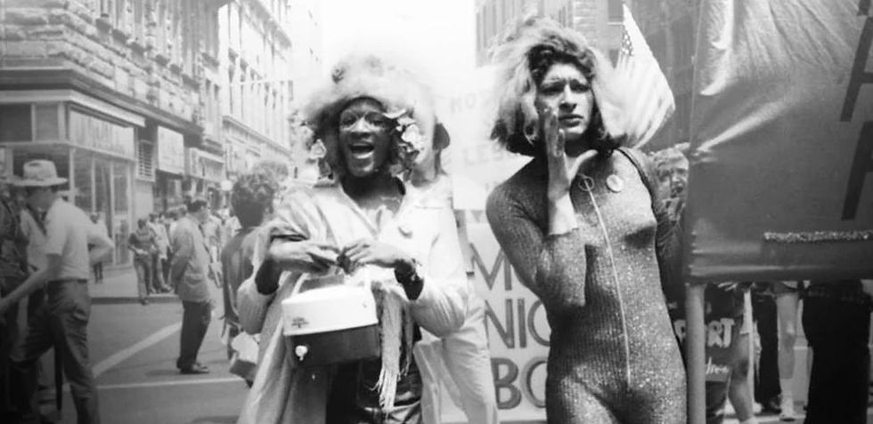 Marsha P. Johnson and Sylvia Rivera marching in Stonewall