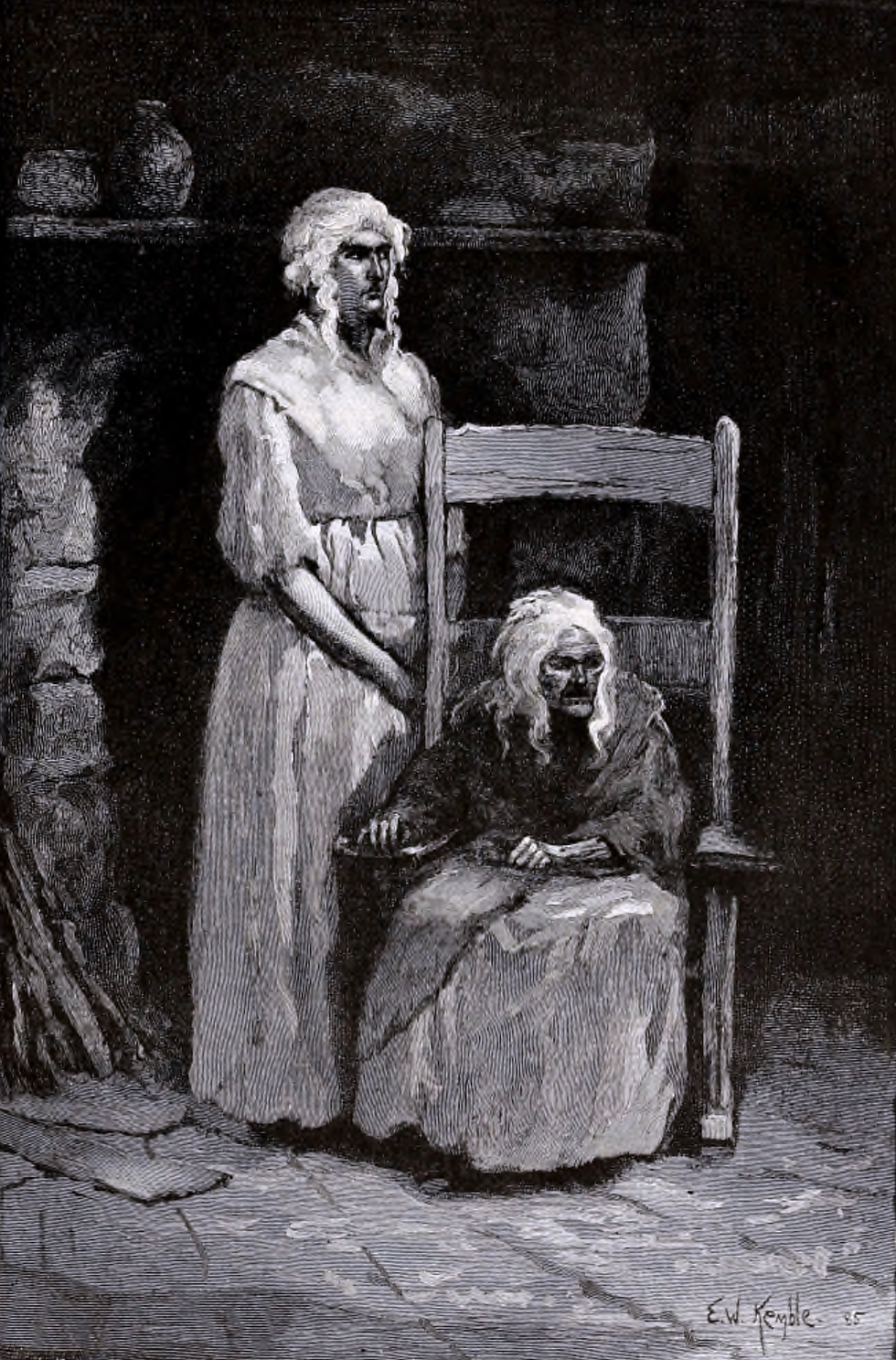 Imagined posthumous etching of Marie Laveau (seated) and her daughter, by E. W. Kemble