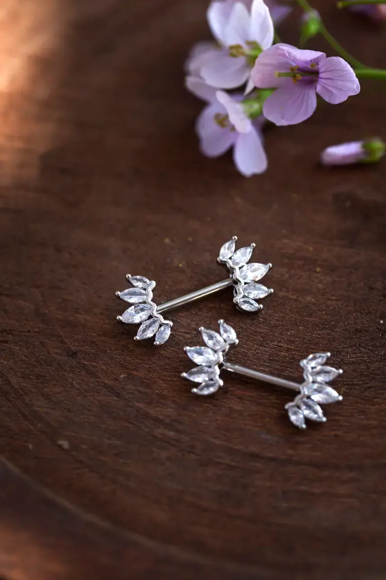 Miniature : PIERCING TÉTON CINQ STRASS EN ACIER INOXYDABLE