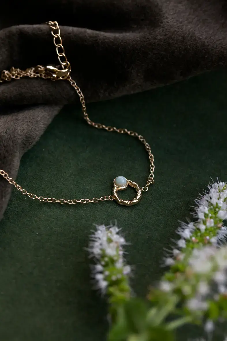 Bracelet de cheville en acier inoxydable et amazonite