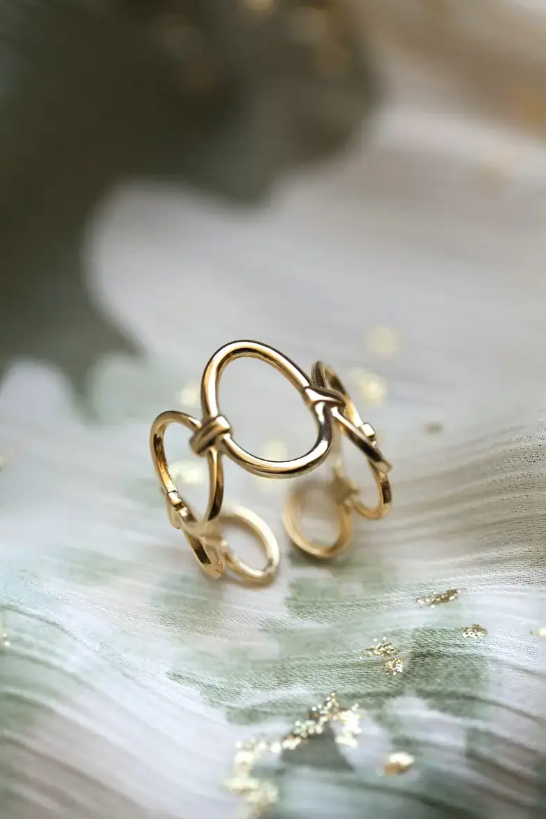 Thumbnail: bague ajustable plusieurs cercles en acier inoxydable doré