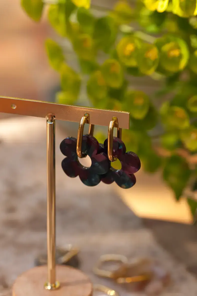 Miniature : CRÉOLES PENDENTIF FLEURS EN ACIER INOXYDABLE