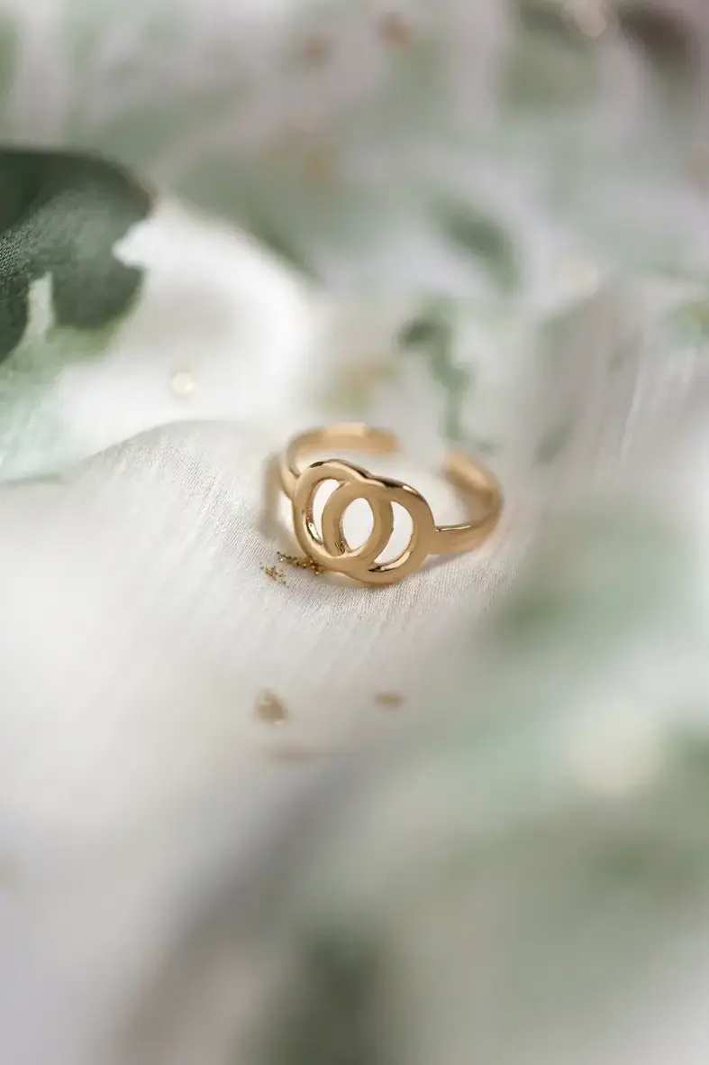 bague ajustable en acier inoxydable avec deux cercles entrelacés