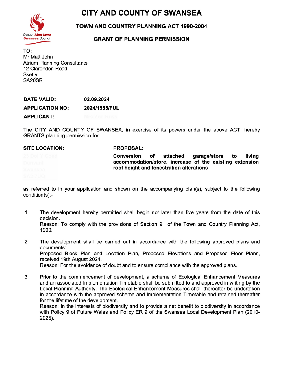 planning permission for garage conversion in Swansea