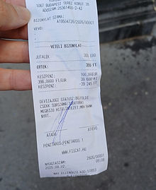 Currency exchange receipt showing euro to forint conversion