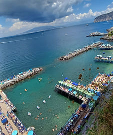 View of Sorrento beaches from the cliffs above the coast.