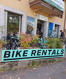 Cycling Explorers bike rental shop sign in Sorrento.