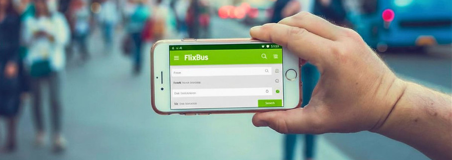 Hand holding smartphone displaying FlixBus app with booking details during travel