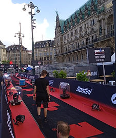 Ironman Hamburg finish area with red carpet and event branding