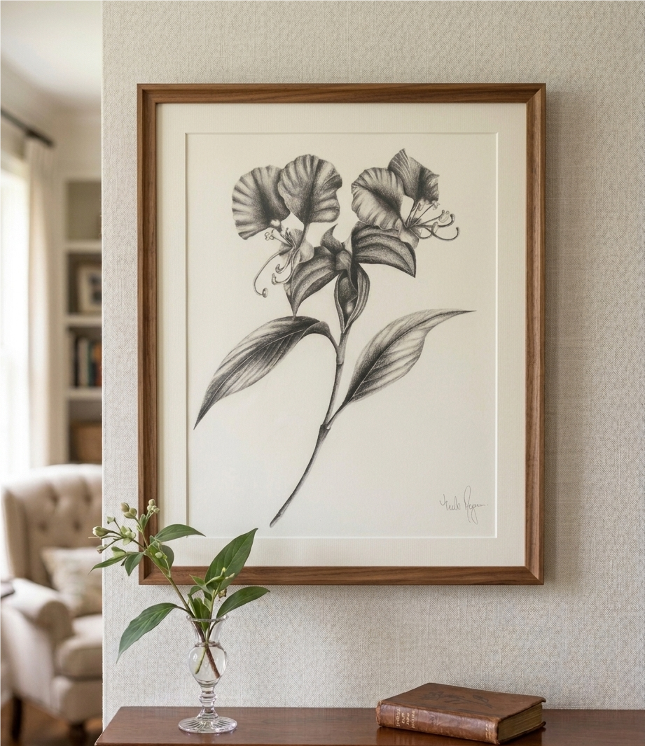 Mariana Flower Botanical Graphite Study | Printable Wall Art