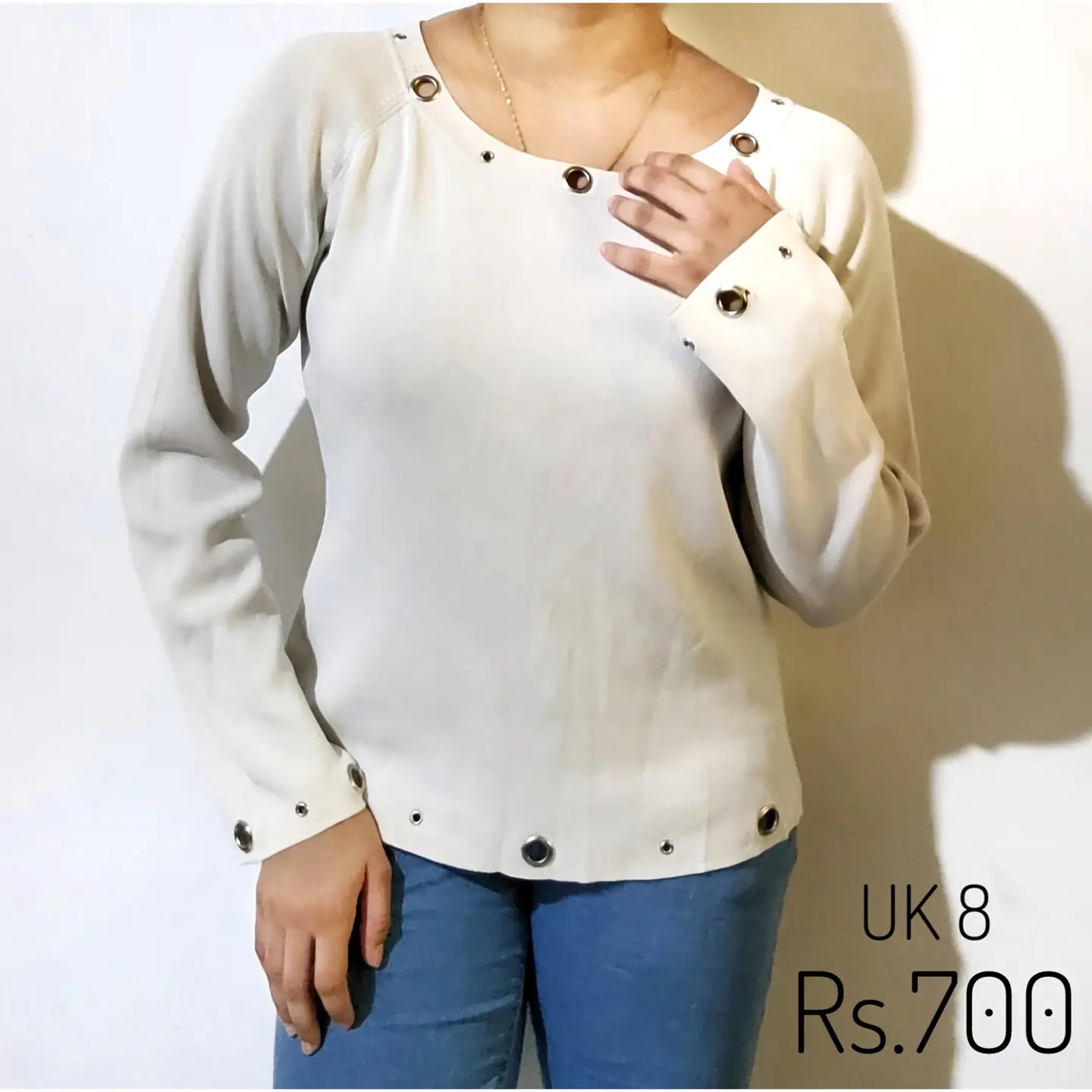 Off White Long Sleeves Rib Knit Top