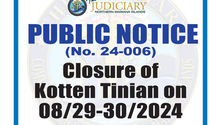 PUBLIC NOTICE: Closure of Kotten Tinian on 08/29-30/2024