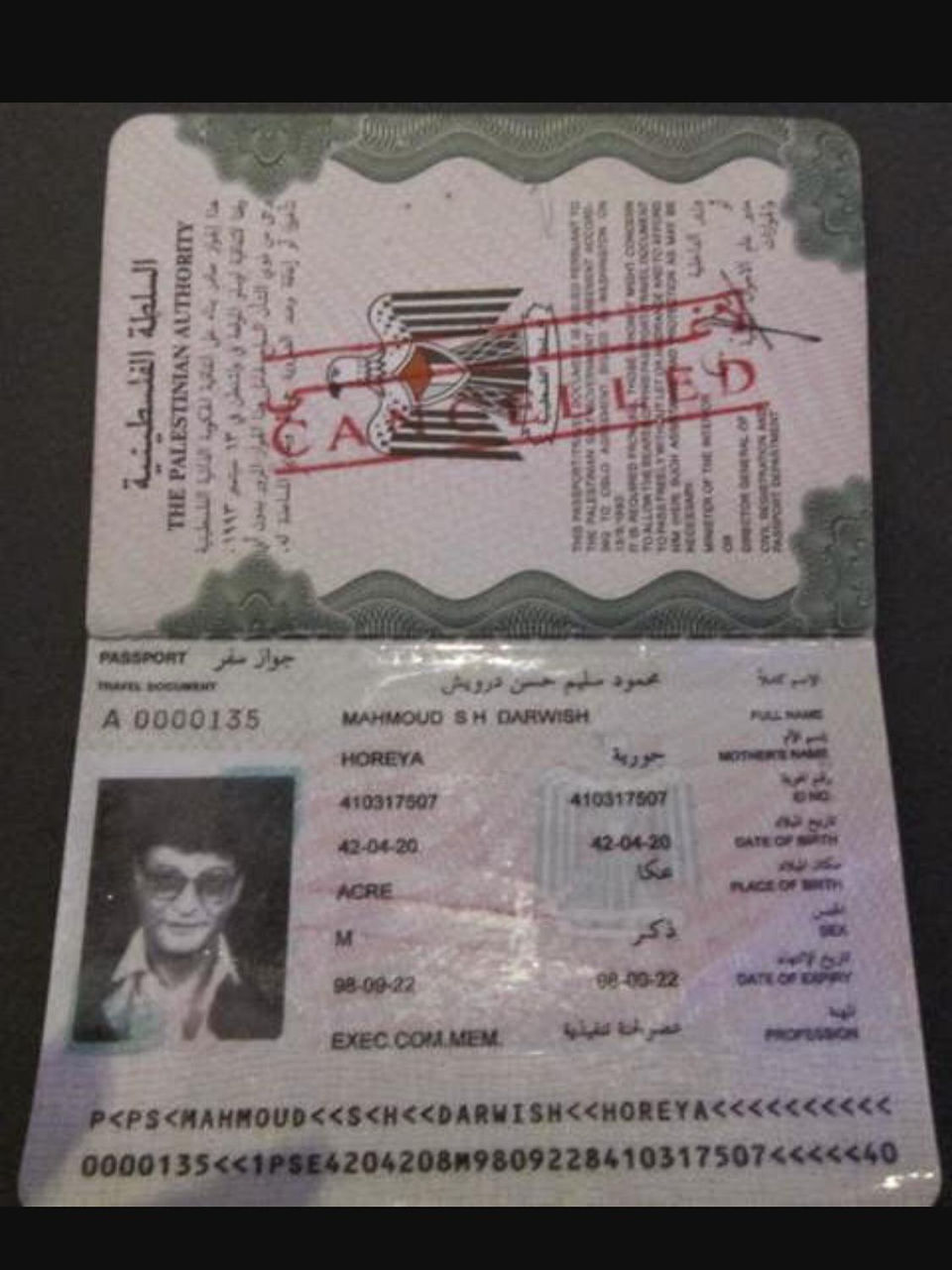 Mahmoud Darwish's passport