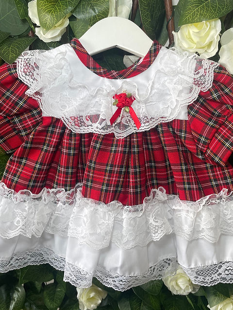 white christmas dresses Red Plaid Vintage Spanish Dress with Hat & Bloomers,12M to 12T. 12T main image 1