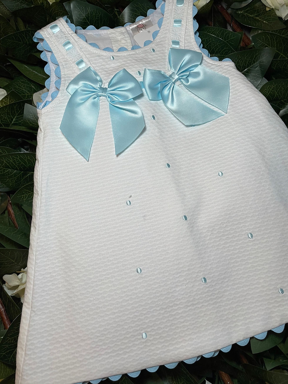 Thumbnail: Beautiful Spanish baby girl white waffle dress, perfect for Summer.