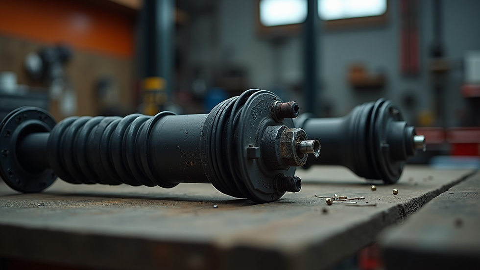 Close-up view of Jeep suspension components on a workbench